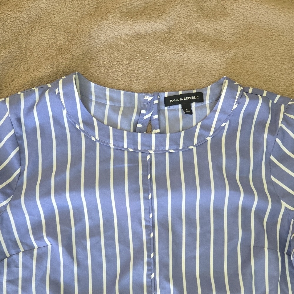 Banana Republic Blue White Striped Ruffle Sleeve Blouse Top Large - Picture 3 of 8